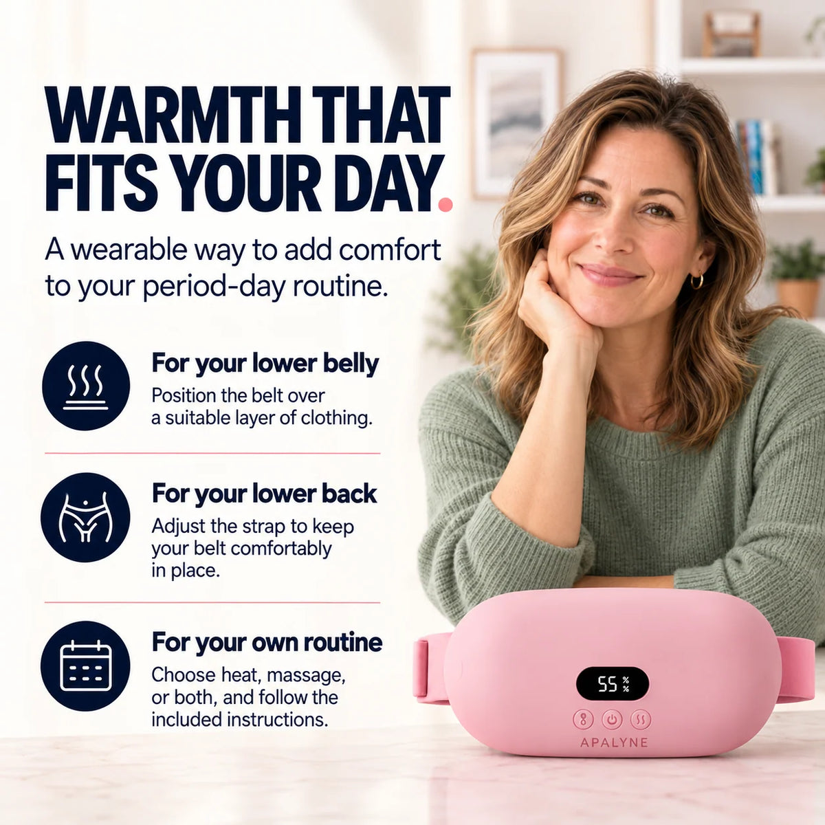 Apalyne - Wearable Heat & Massage for Period-Day Comfort